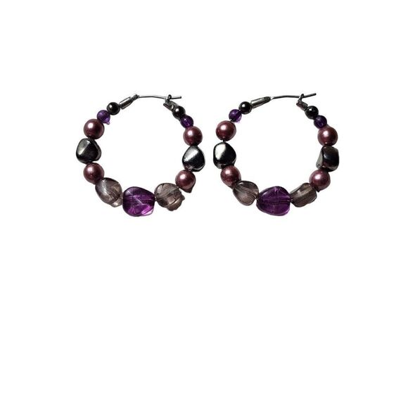 Amethyst Purple Handmade Hoop Earrings - Picture 1 of 5